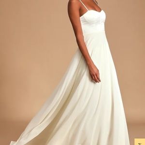 LuLus Best Part of me - Cream satin bustier Maxi Dress NWT Size L